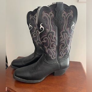 Justin Women's Black Purple & White Leather Cowgirl Boots—Size 9